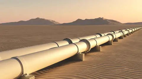 Un gazoduc traversant des dunes désertiques